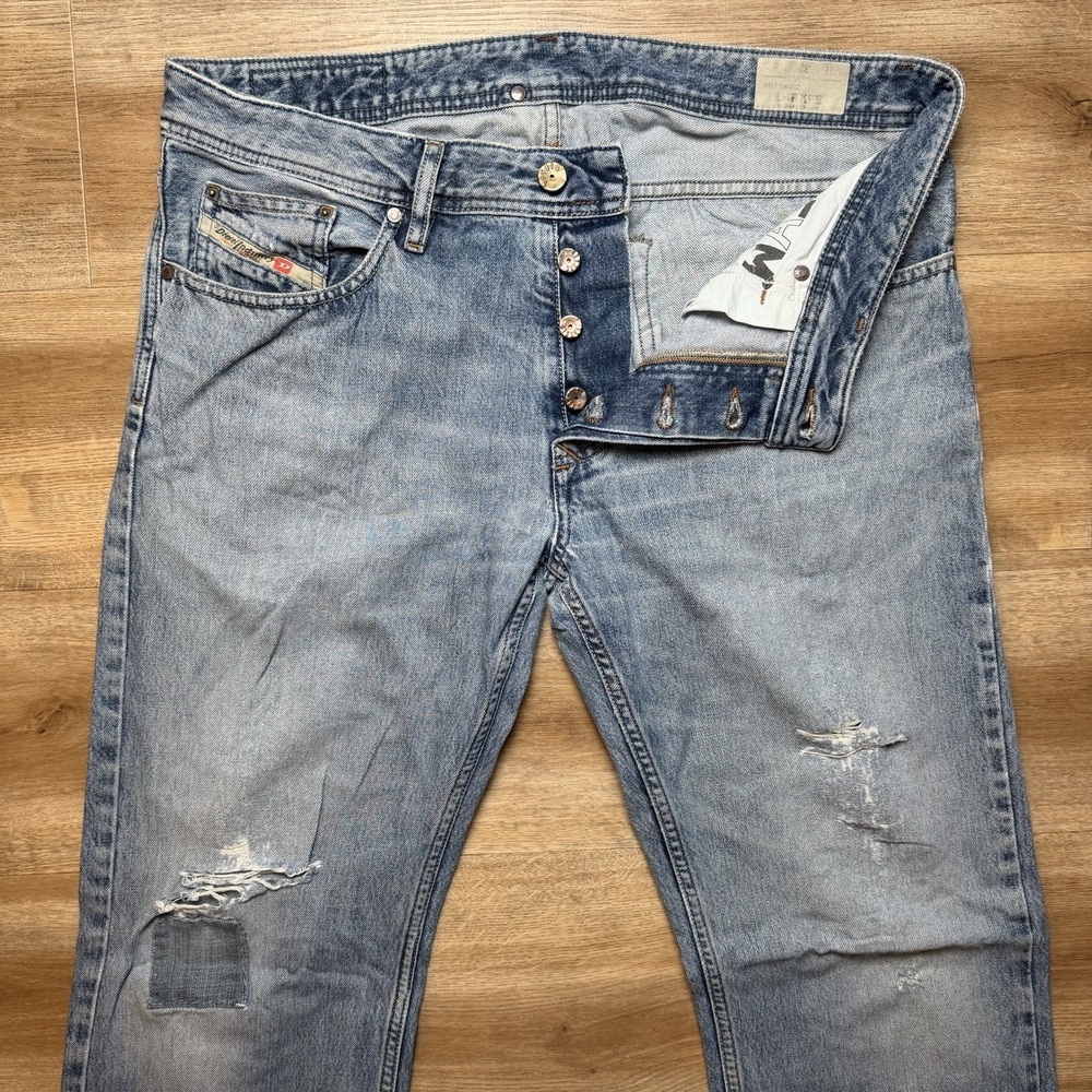 Diesel Larkee Jeans Mens 33x32 Blue Distressed Regular Straight Leg Denim 0800Z - Picture 3 of 16